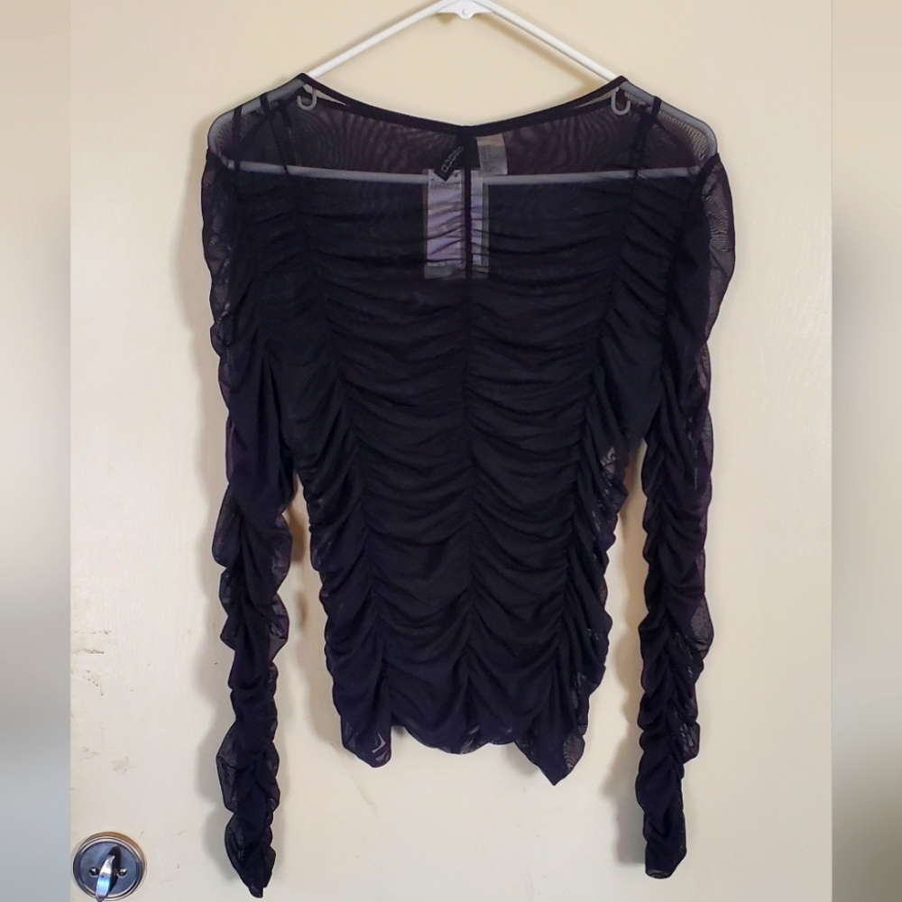 H&M Divided Black Ruched Sheer Top Medium